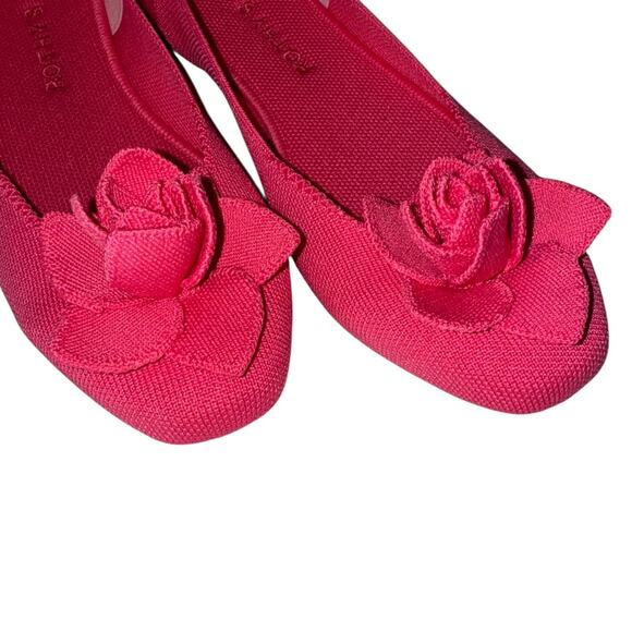 Rothy's The Petal Square Soiree Pink Ballet Flats with Blue Trim Size 11.5 - Picture 8 of 12